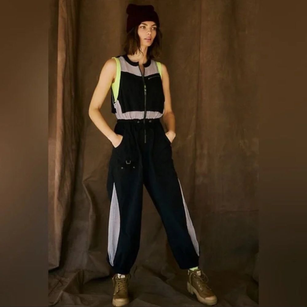 Nwt free people inhale onesie black white track pants jumpsuit